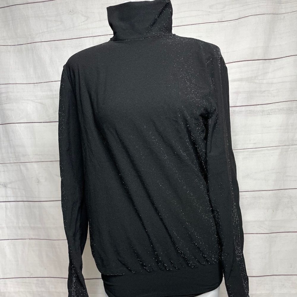 Wolford black silver metallic mock turtleneck bodysuit long sleeve large